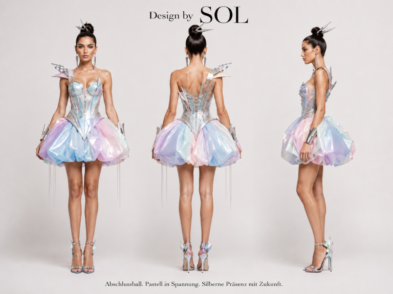 Elegantes, schimmerndes Kleid Elegantes, schimmerndes Kleid in Pastellfarben mit voluminösem Rock und Glitzerdetails.