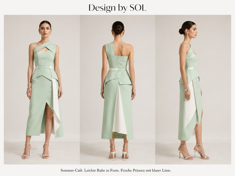 Mintgrünes, schulterfreies Kleid Mintgrünes, schulterfreies Kleid mit asymmetrischem Schnitt und hohem Schlitz.