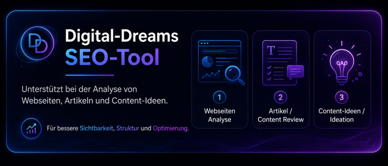 SEO-Tool von Digital-Dreams zur Analyse von Webseiten, Inhalten und Keywords.