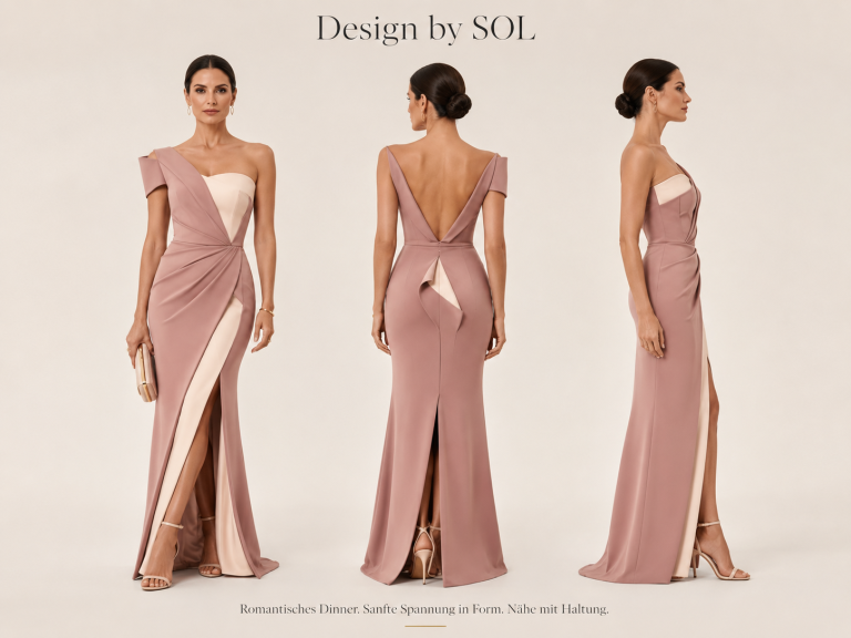 Elegantes, rosa Kleid mit tiefem Rückenausschnitt und seitlichem Schlitz. Elegantes, schulterfreies Abendkleid in Rosa mit tiefem Rückenausschnitt und Schlitzen.