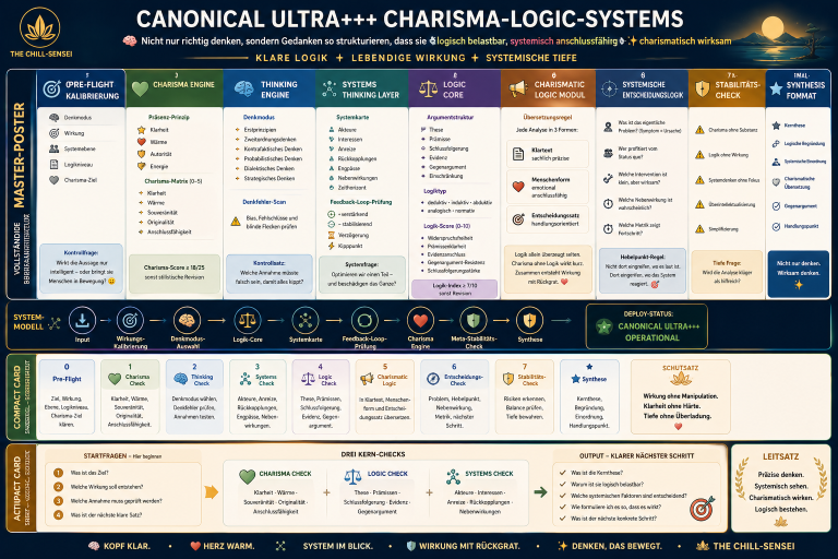Canonical Ultra Charisma-Logic-System Diagramm über die Canonical Ultra Charisma-Logic-Systeme mit verschiedenen Kategorien und Symbolen.